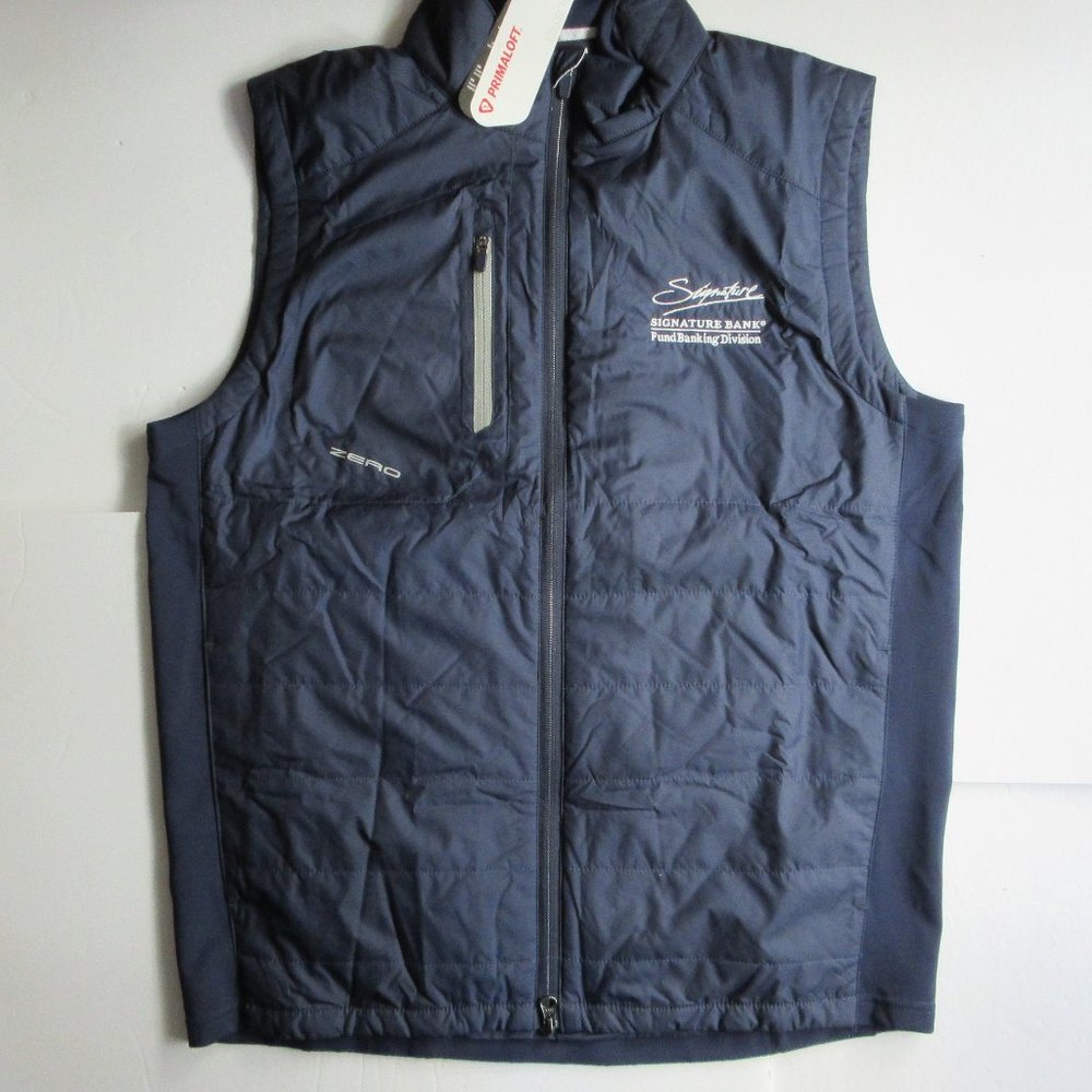 Zero Restriction Golf Vest Z625 Primaloft Navy Men's Medium Signature Bank Logo